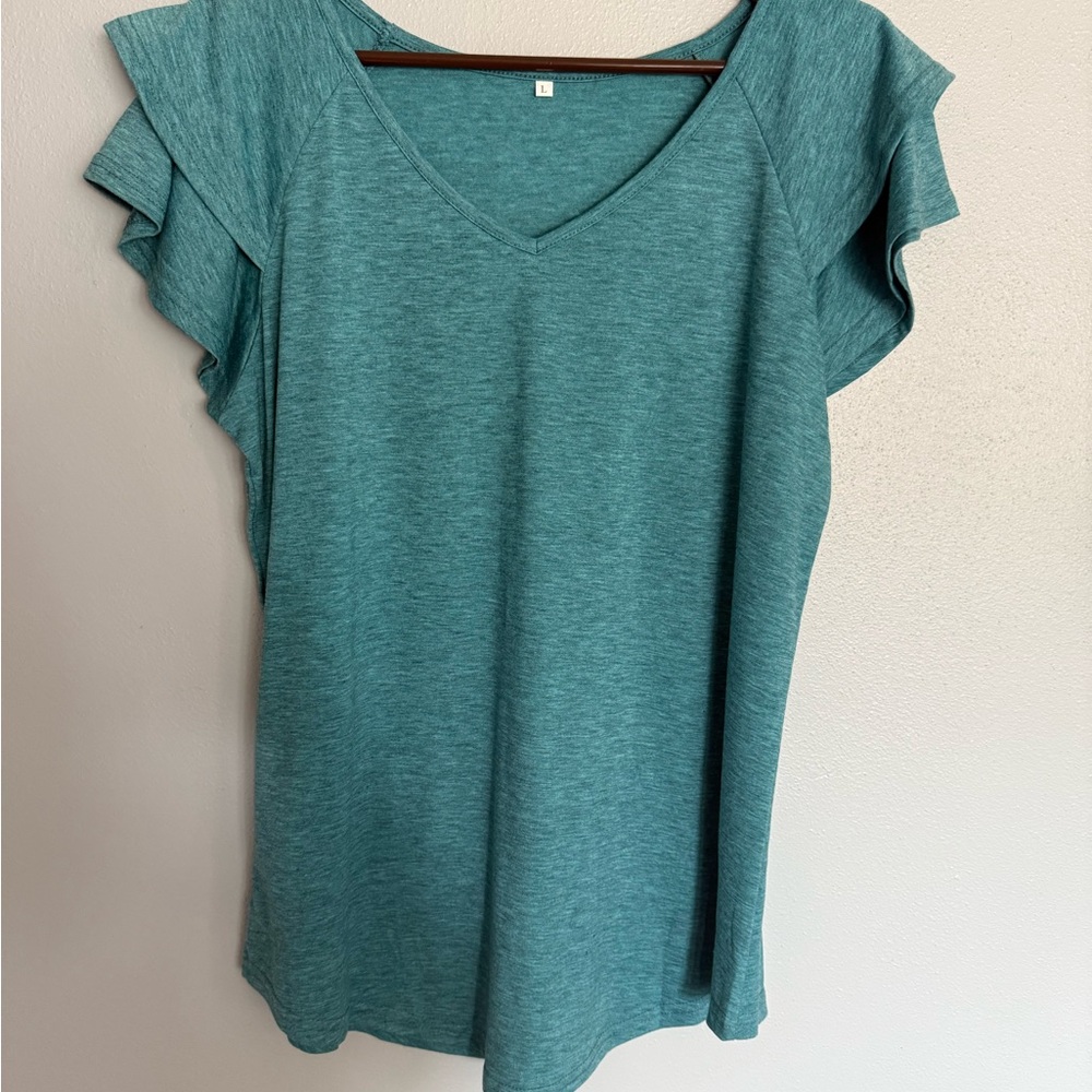 Chic Teal Ruffle Sleeve Top
